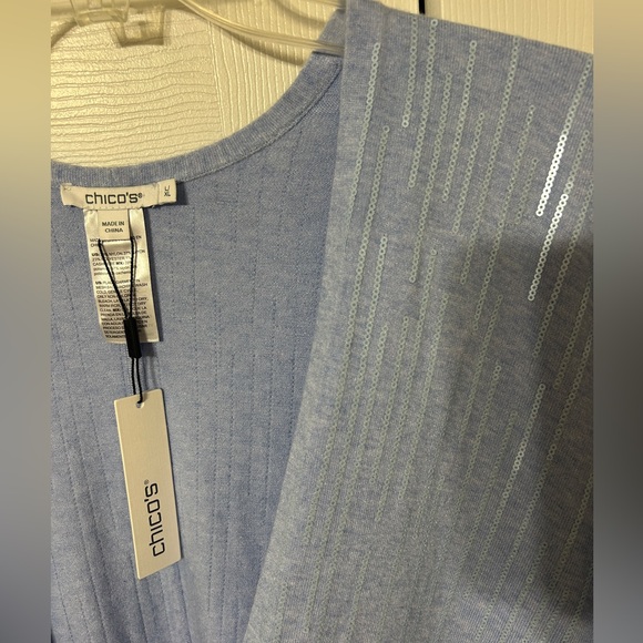 CHICO’S Blue Sequin Cashmere Blend Ruana Sweater Wrap NWT Women’s Size L/XL - Picture 2 of 6